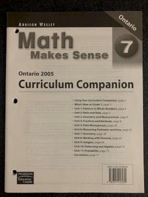 Math Makes Sense 7 Ontario Curriclum Com by Curriculum Companion